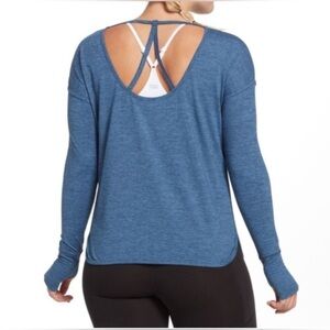 DSG Blue Everyday Scoop Back Heather Strappy Long Sleeve Shirt Womens Sz Medium